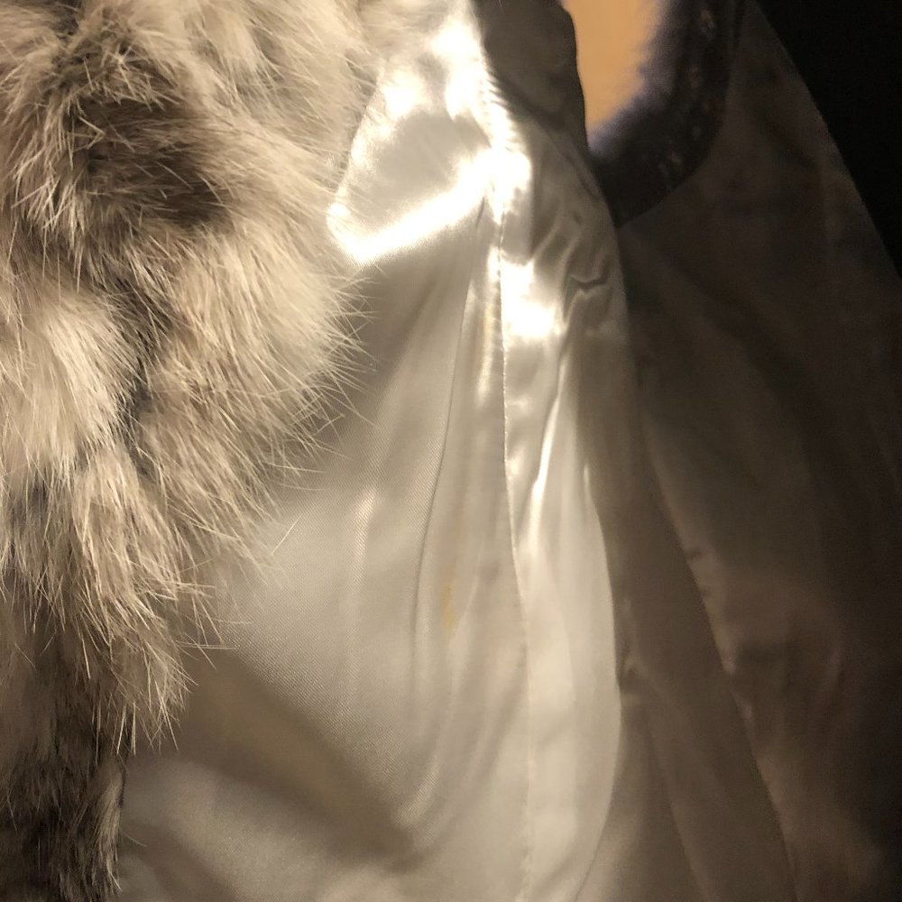 Cache Metallic Leather Fur Vest Diagonal Zipper $278 NWT New Gray Black White - Picture 9 of 9